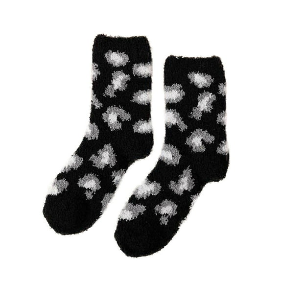 CUZIBR Fluffy Socks Fashion Fuzzy Lined Leopard Print Crew Socks Winter Soft Warm Boot Socks Ladies Patchwork Thick Plush Casual Breathable Socks,A,One Size
