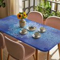 thumbnail image 3 of Boho Flowers Table Cloths for 5 Foot Rectangle Tables, Blue Floral Bohemian Vintage Country Patio Waterproof Elastic Fitted Tablecloths, Washable Rectangular Table Cover for Camping, 3 of 8