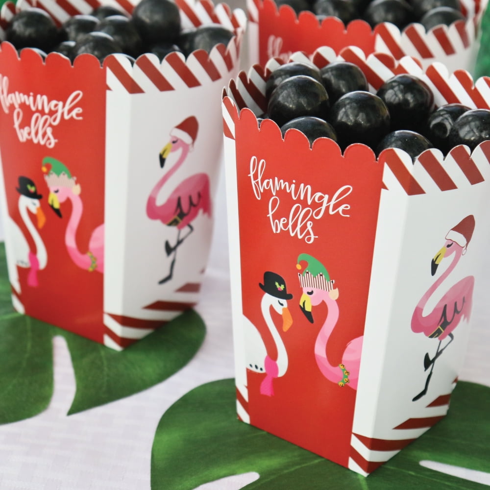 Tropical Flamingo Christmas Party Favor Popcorn Treat Boxes Flamingle Bells Set of 12 Tropical Flamingo Christmas Party Favor Popcorn Treat Boxes Flamingle Bells Set of 12