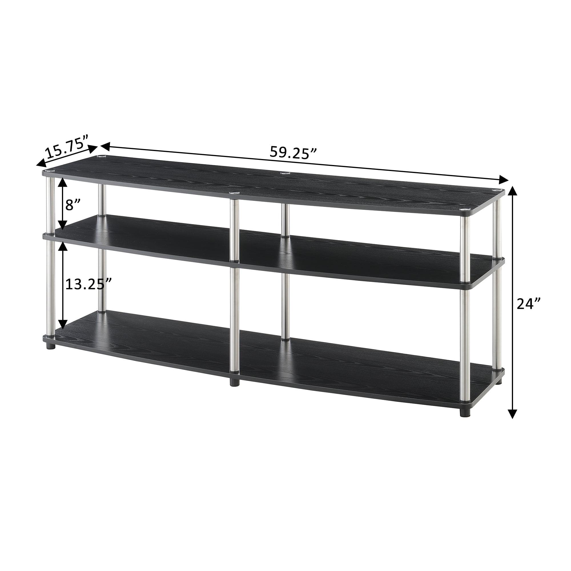 Convenience Concepts Designs2Go 60" 3 Tier TV Stand in Black Wood Finish