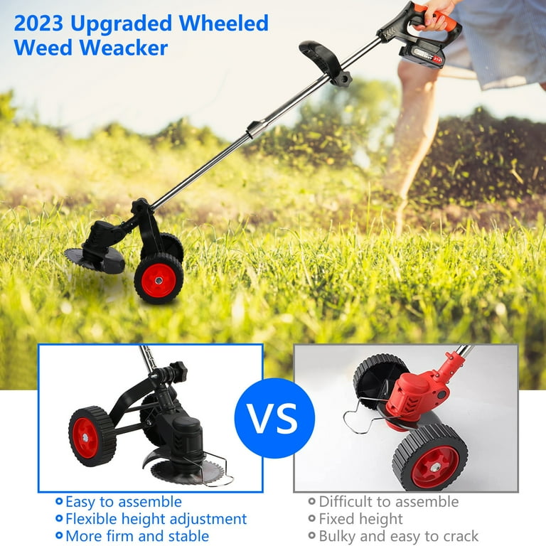 Riguas 2023 String Trimmer with Wheel 21V Electric Lawn Mower 3 in-1 Brush  Cutter Cordless Grass Trimmer 2 Batteries 