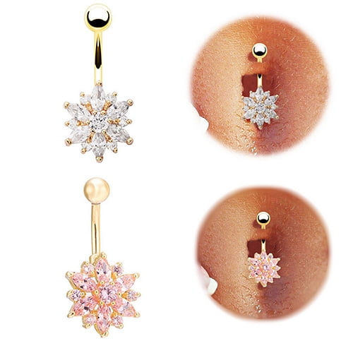 Beauty Crystal Flower Dangle Navel Belly Button Ring Bar Body Piercing  Jewelry