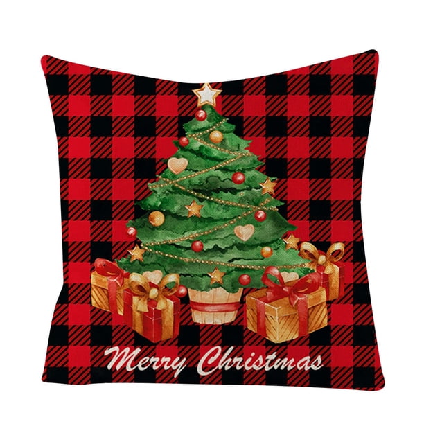Aporta Alegría Festiva A Tu Hogar Con Esta Colorida Funda De Almohada Navideña A Cuadros Funda De Almohada De Sofá De Lino Con Estampado De Dibujos Animados