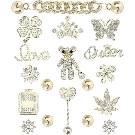 Rhinestone Bling Decoration Charms  Diamond Trend Designer Luxury Cute Jewelry Shoe Accessories for Women Girl Gifts(Gold)