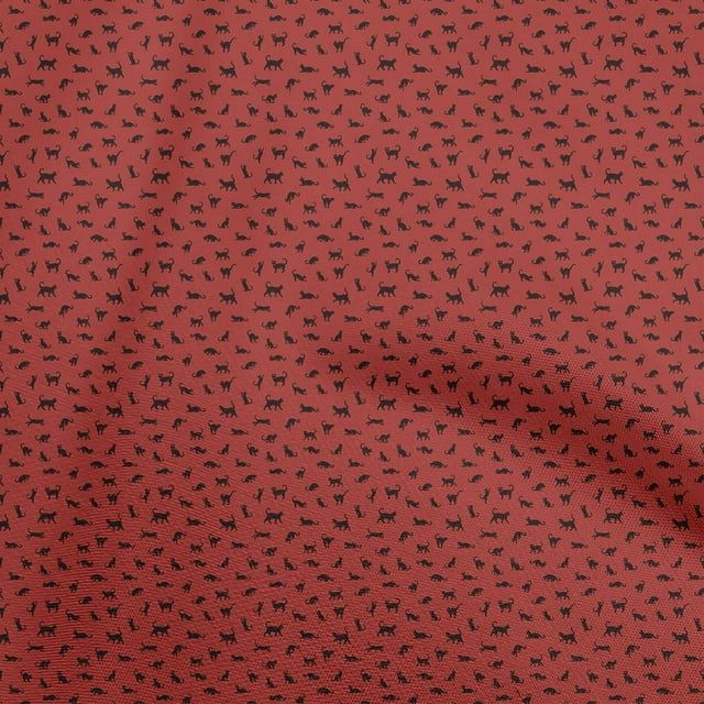 oneOone Cotton Cambric Red Fabric Cat Sewing Material Print Fabric By The Yard 56 Inch Wide