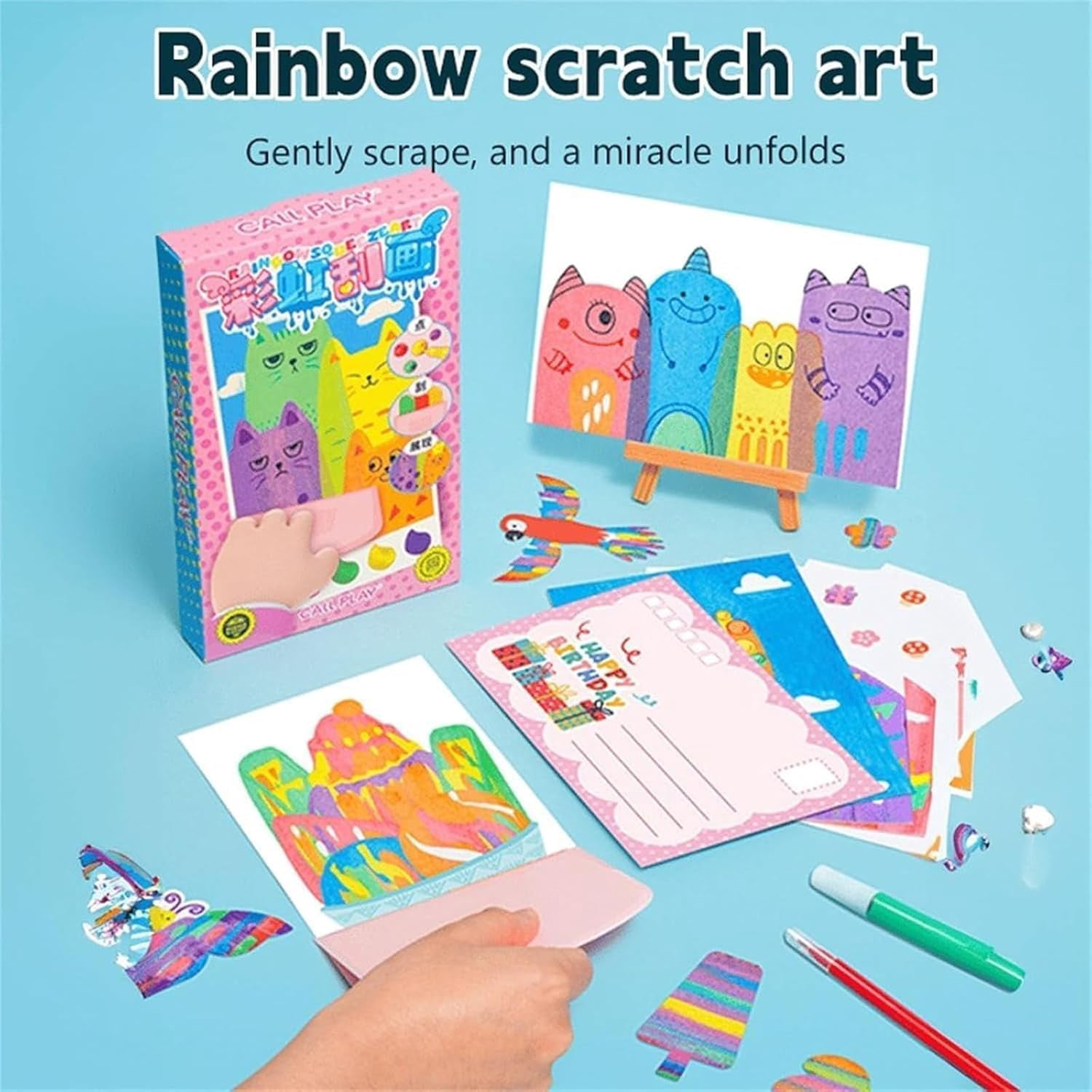 Convergei 20PCS DIY Rainbow Scratch Art, Squeegee Art Kids Paint Kit, Rainbow Dot Graffiti Scratch Painting, DIY Magic Squeegee Painting Kits for Kids with 7-Color Tools