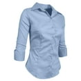 thumbnail image 2 of J. METHOD Women's Button Down Shirt 3/4 Sleeve Roll Up Stretch Collar Office Work Formal Casual Basic Blouse Top NEWT01 Blue 3X, 2 of 6