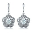thumbnail image 2 of Gem Stone King 925 Sterling Silver Sky Blue Aquamarine Flower Dangle Earrings for Women (4.14 Cttw, Gemstone March Birthstone, Round 6MM), 2 of 3