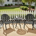 thumbnail image 4 of Hzzkey 3-Piece Black Outdoor Aluminum Round Dining Set,2 Chairs, Red Cushion ,Umbrella Hole, Weather-Resistant, 4 of 11