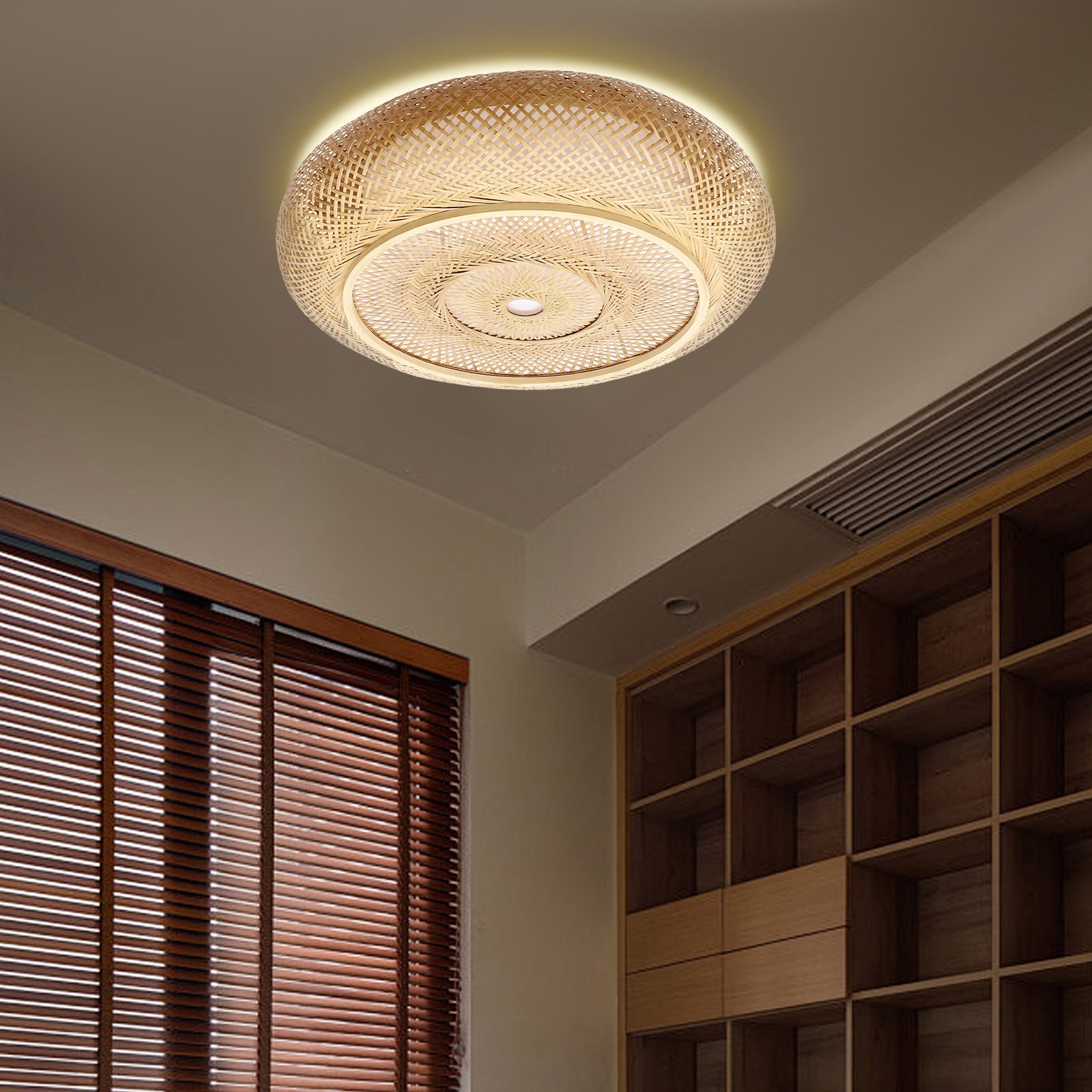 Wildnix Bamboo Ceiling Light, Round Rattan Yellow Design, 3 Lamp Holders, Ceiling Mount, Ideal for Indoor Use, Stylish and Warm Lighting for Living Room and Dining Room