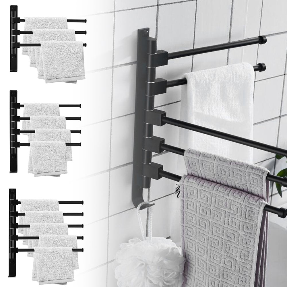 Swivel Towel Holder 5-Arm Swing Bar Wall Mount Rack Towel Hanger