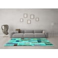 thumbnail image 3 of Ahgly Company Machine Washable Indoor Square Patchwork Turquoise Blue Transitional Area Rugs, 3' Square, 3 of 4