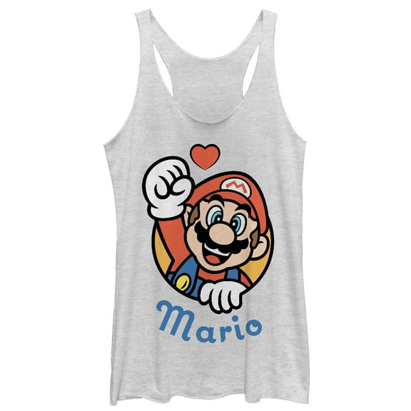 Women's Nintendo Mario Heart Portrait Racerback Tank Top White Heather Small
