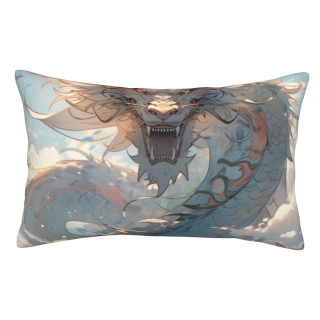 Fotbe Cool Cloud White Dragon Funda de Almohada Decorativa Estilo Occidental, Lujo en Algodón, Fundas para Almohadas King, Cojín Estampado para Decoración del Hogar-16"x24"