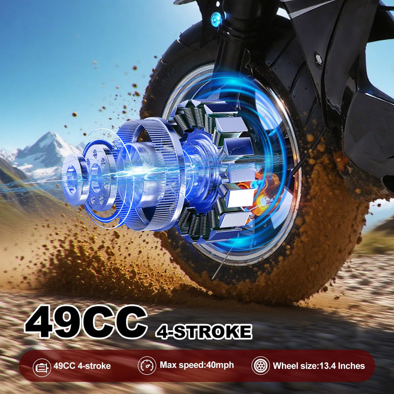 WETS 49cc Kids Dirt Bike, 4-Stroke Gas Power Motocross High Brightness Mini Motorcycle Strong Power Dual Headlights Rubber Handlebar Over 8 Years Old Kids Pocket Gas Motorbike