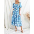 thumbnail image 5 of Biekopu Women's Summer Beach Dress,Casual Short Sleeve Floral Print Long Ruched Boho Dress, 5 of 9