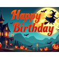 thumbnail image 4 of Spooky Themed Happy Birthday Banner with Ghost Cupcakes Pumpkins and Spiders Backdrop Background for Halloween Birthday Parties Photo Props Party Decorations, 4 of 4