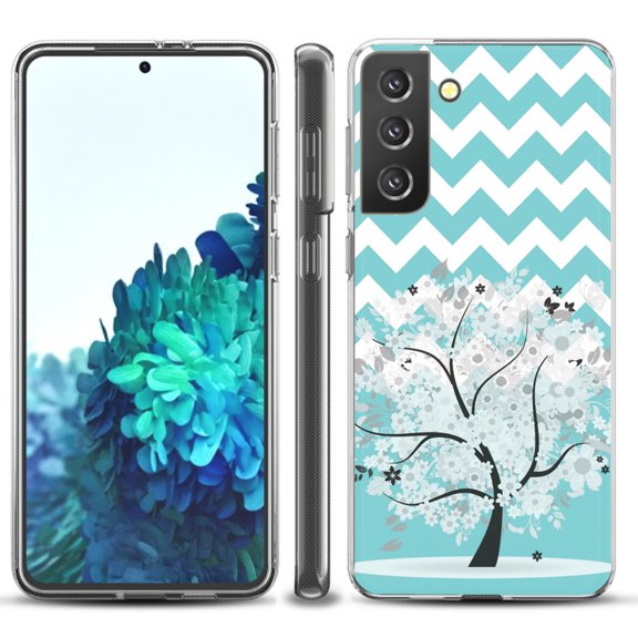 Slim-Fit TPU Protective Phone Case compatible with Samsung Galaxy S21  5G / S21 PLUS 5G, by OneToughShield ® - Chevron/Teal/Tree