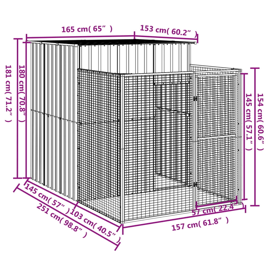 vidaXL Galvanized Steel Outdoor Dog Kennel Shelter with Run Waterproof