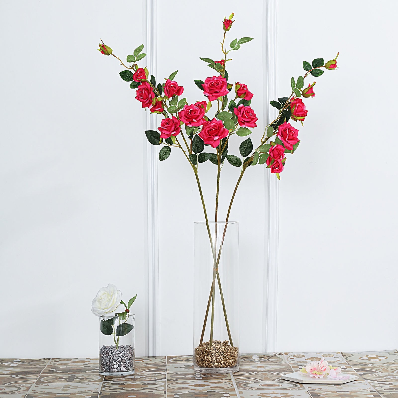 Efavormart Pack Of 2 38 Fushia Silk Long Stem Roses Artificial Flowers Rose Bouquet Home Decor