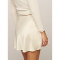 thumbnail image 3 of Arvbitana Women's Elegant Satin Mini Skirt Solid Color Lace Trim A-line Skirt High Waist Mini Bow Decor Short Skirt for Daily Street, 3 of 5