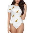 thumbnail image 2 of Uemuo Gold Rabbit Pattern Women's One Piece Short Sleeve Swimsuit Rash Guard Surfing Modest Quick-drying Swimsuit Beach Essentials-Medium, 2 of 9