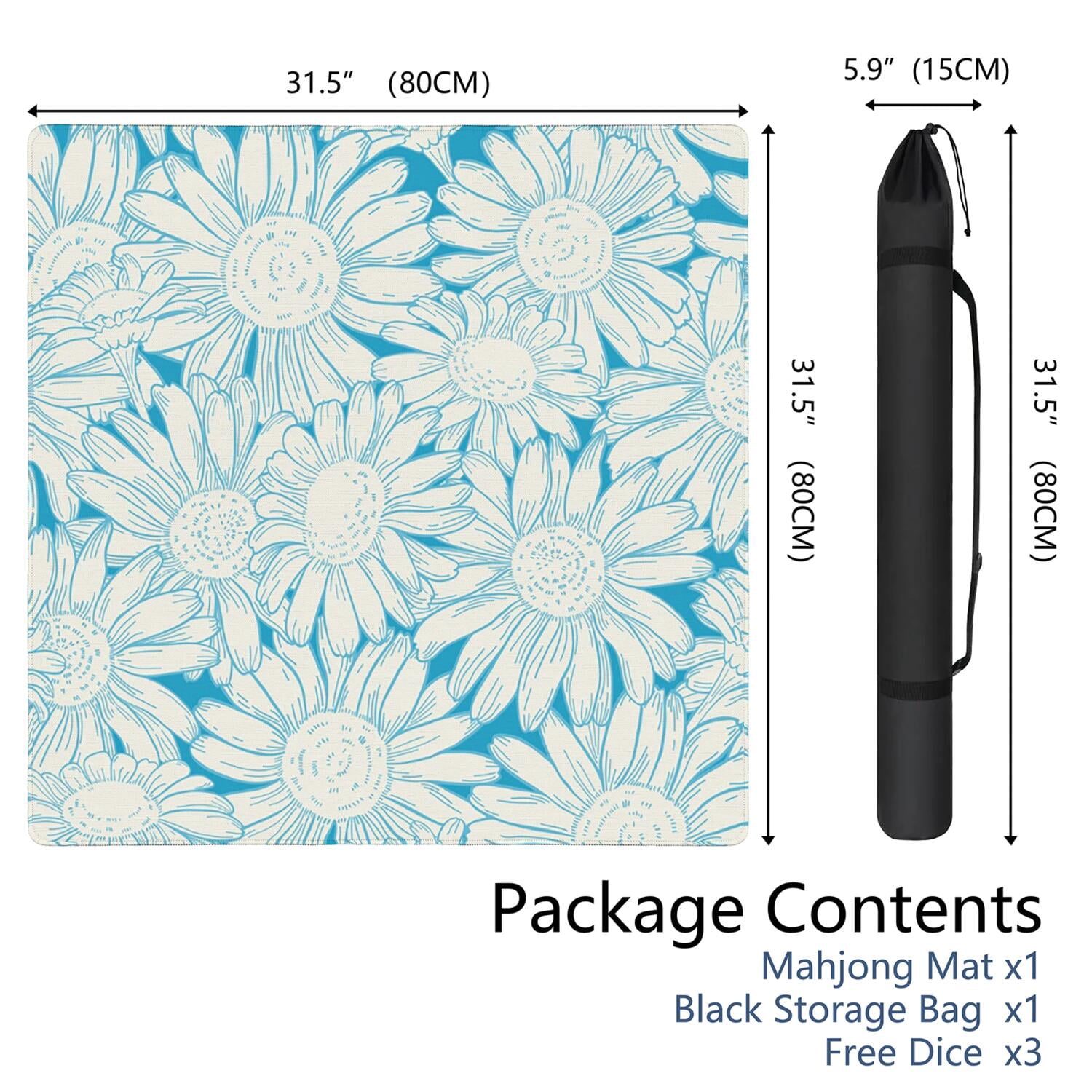 Floral Style Rubber Gaming Mat 31.5 Inch Square Non-Slip Feature Keeps Mat Secure During Mahjong and Board Game Sessions
