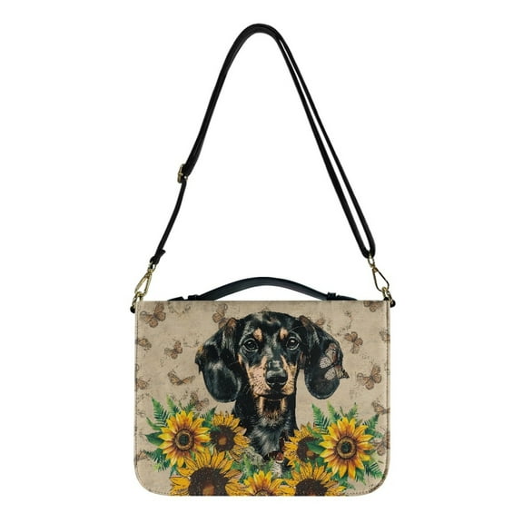 ZUXONGSY Dachshund Sunflower Butterfly Print Bible Case for Women Men Large Bible Cover with Detachable Strap & Sturdy Handle Bible Bag with Pen Holder Stylish Bible Gift for Book Lover, XL