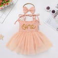 thumbnail image 4 of FYMNSI Baby Girl 1st Birthday Outfit One Year Old Spaghetti Straps Tulle Romper Summer Sleeveless Tutu Dresses with Headband 12-18 Months Orange, 4 of 10