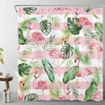 thumbnail image 1 of Watercolor Tropical Shower Curtain for Bathroom,Funny Flamingo with Green Leaf Plant on Pink and White Striped Fabric Shower Curtain with Hooks,Rustic Nature Bathroom Curtains Shower Set, 72x78 inches, 1 of 6
