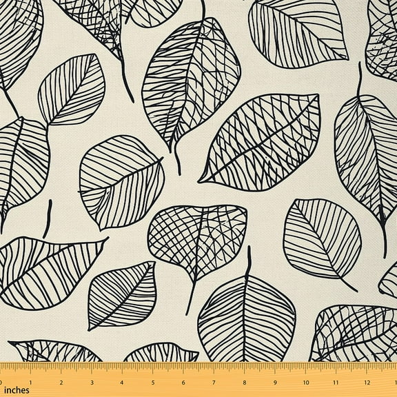 jejeloiu Sketch Leaves Fabric by the Yard 1 Yard,Minimalist Aesthetic Home Decor Fabric by the Yard,Beige Black Sewing Fabric,Breathable Home Decor