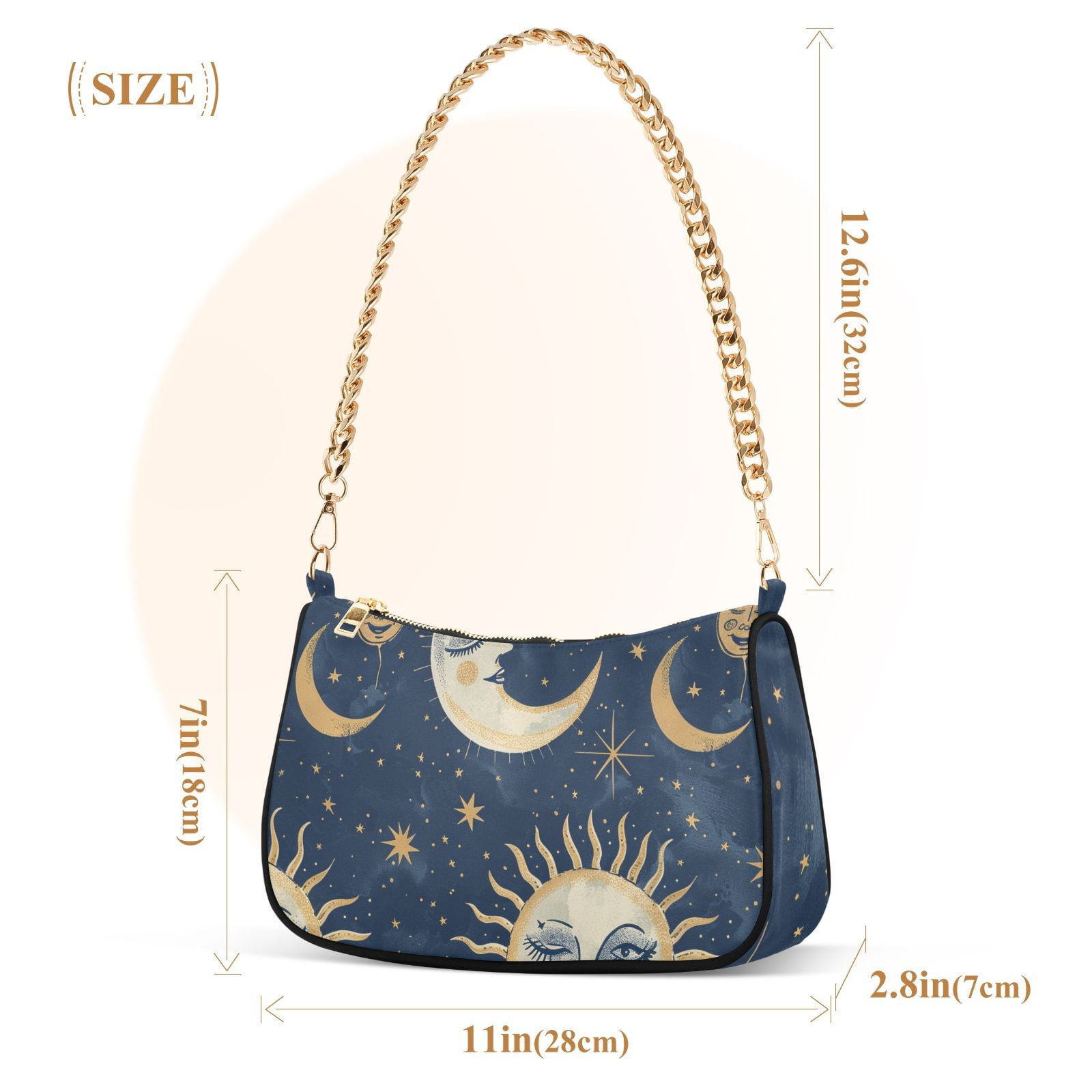Whimsical Sun and MoonWomen Small Shoulder Bag Crossbody Tote Hobo Bags Purse Clutch Handbags with Chain Strap for Women