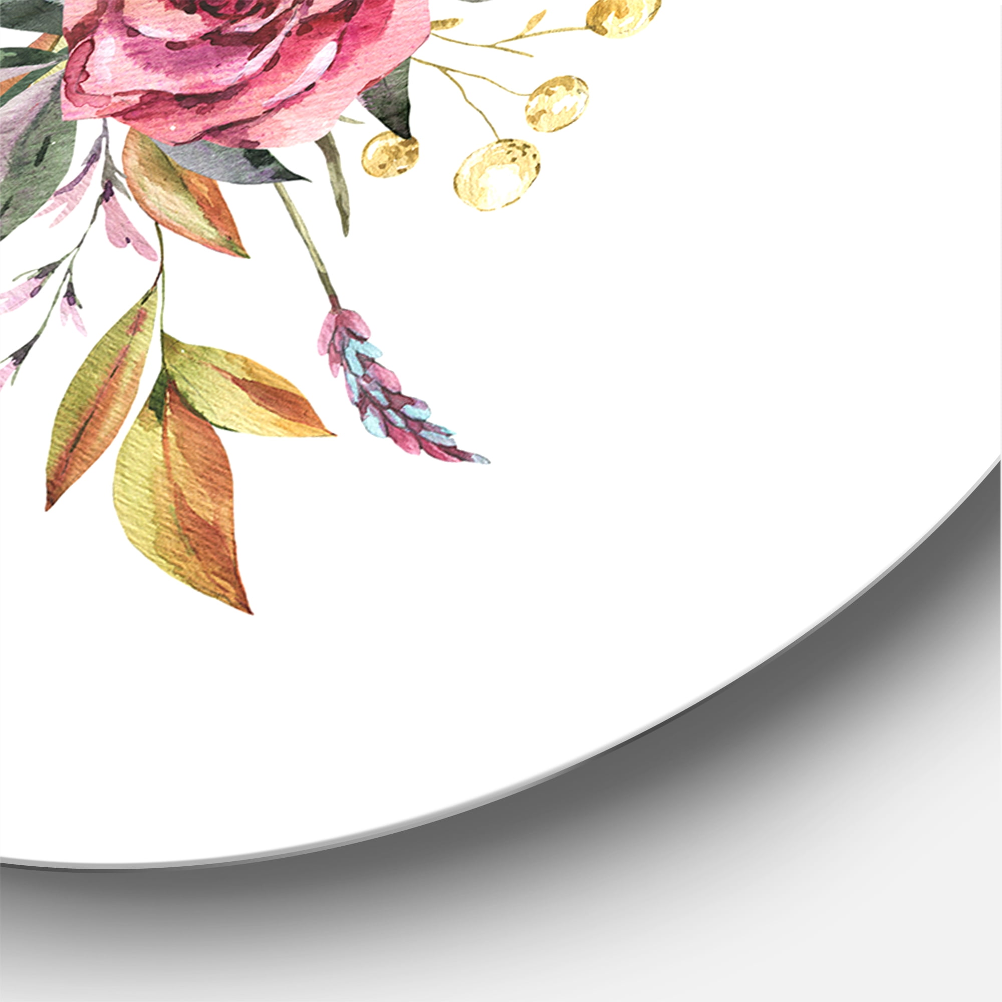 Designart 'Wildflowers With Ancient Oxford Shoes' Farmhouse Circle Metal Wall Art 36x36 - Disc of 36