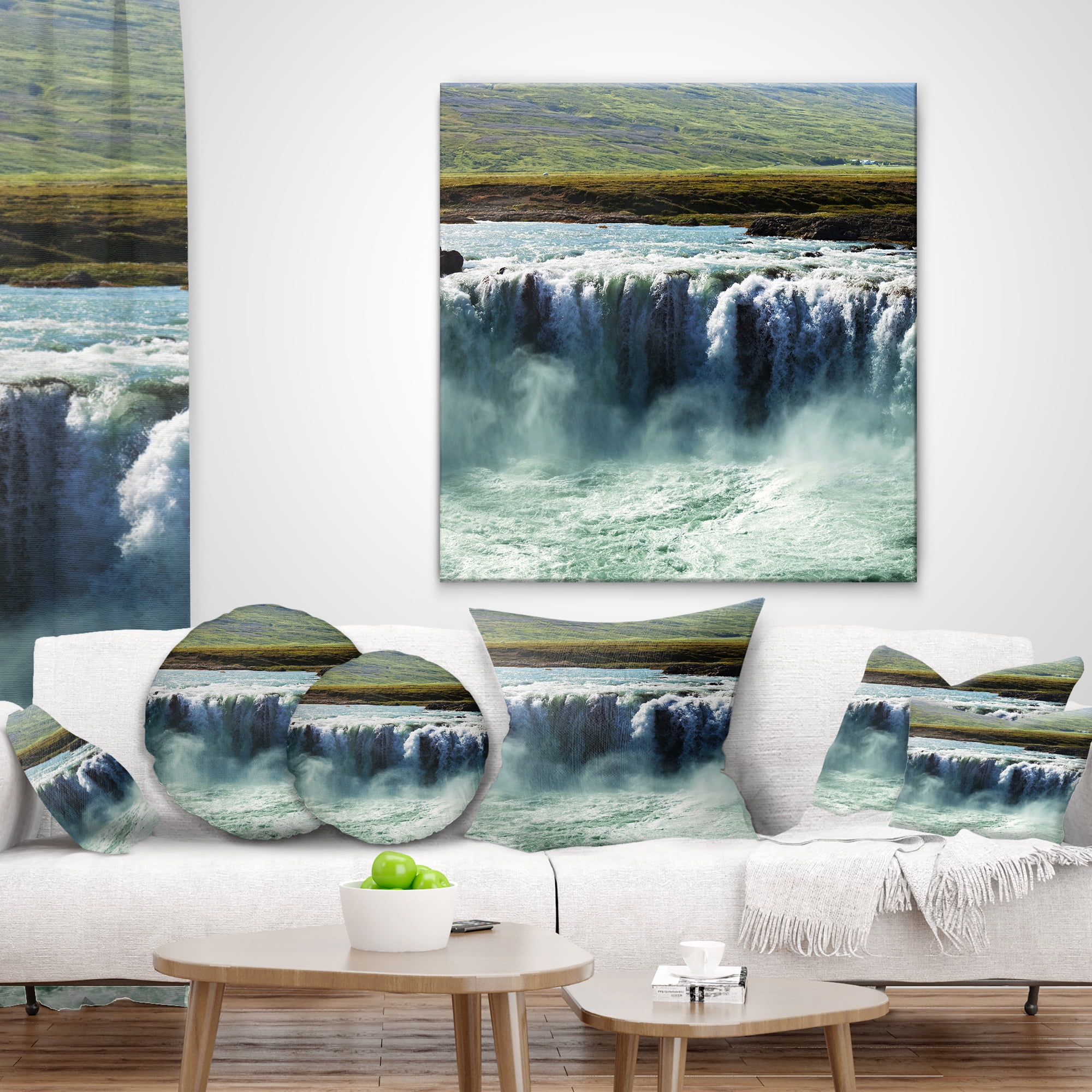 Designart Amazing Waterfalls in Iceland - Landscape Printed Throw Pillow - 18x18