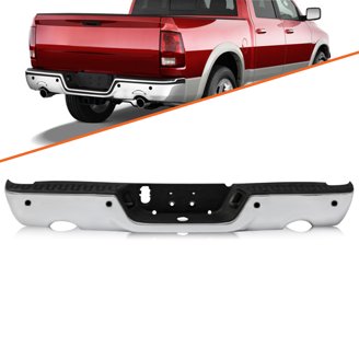 Chrome Rear Bumper Replacement For 2009-2018 Dodge Ram 1500 / 2010-2012 2500/3500 (Single Exhaust, No Sensors)