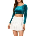 thumbnail image 5 of INSPIRE CHIC Women's Velvet Long Sleeve Off Shoulder Solid Crop Tops XS Peacock Blue, 5 of 8