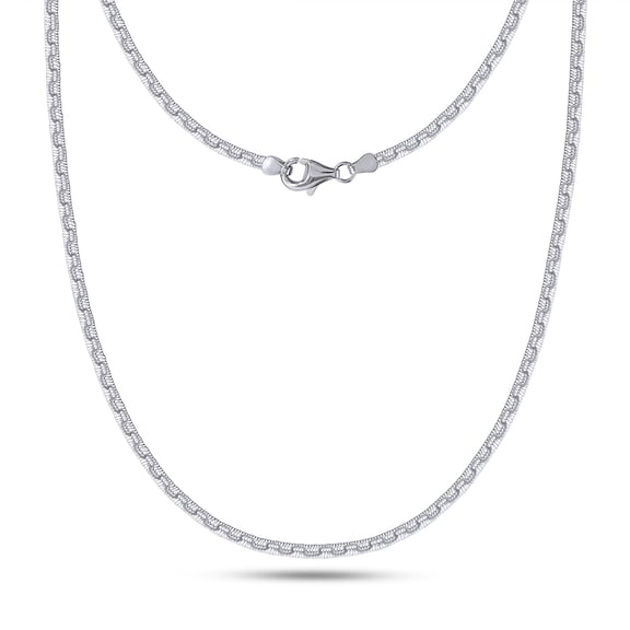 AFFY Herringbone Chain Necklace for Women and Men Italian Crafted 2.5mm Flat Snake Magic Chain 16 Inch 14K White Gold Over 925 Sterling Silver with Lobster Claw Clasp