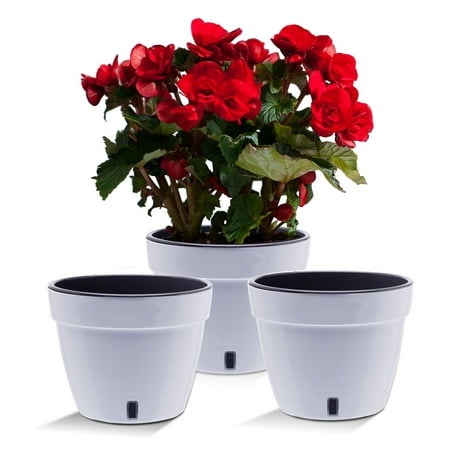 ?? Santino ASTI 10.6 Inch Self Watering Planters WHITE/BLACK (Set of 3) for Indoor Plants - Modern Plastic Pot w/ Water level Indicator for All House Plants  African Violets and Dahlias