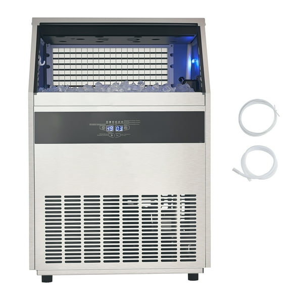 KFFKFF Commercial Ice Maker Machine, 440lbs/24H Capacity with 130lbs Storage, Produces 160 Ice Cubes in 15 Minutes, Freestanding Design with LED Display and Self-Cleaning Function for Bar, Office