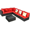 thumbnail image 4 of Patiojoy 7-Piece Patio PE Rattan Sectional Sofa Furniture Set Wicker Sofa Conversation Set Red, 4 of 5