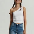 thumbnail image 2 of AherBiu One-Shoulder Tops for Women Going out Tops Sleeveless Tank Tops Slim Fitted Stretch Camisole Tshirt, 2 of 4