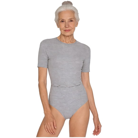 Runhomal Women's Adaptive Clothing Jumpsuit with Tube Access For People with Special Needs Short Sleeve Bodysuit Grey XXL