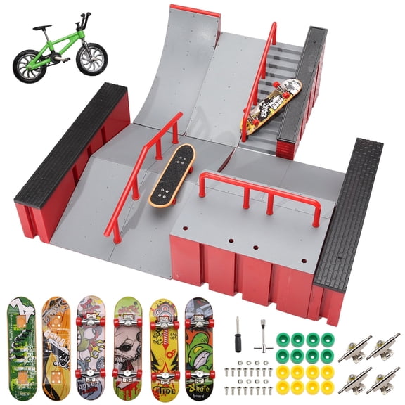 Finger Skateboard Park Kits,14 in 1 Skateboard Finger Toys with 8 Finger Skateboards & 14 Skatepark Deck Ramp,Finger Bike for Boys or Girls Gift,Mini Finger Skateboards Ramp Accessories Set