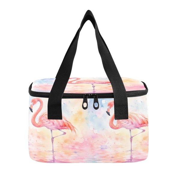 6L Insulated Lunch Bag Square Handheld Cooler Tote Cute Pink Flamingo Wall Art Reusable Thermal Bag with Polyester & Aluminum Lining for Work Picnic Travel