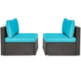 thumbnail image 4 of Patiojoy 2-Piece Outdoor Wicker Rattan Sectional Armless Sofa Chair w/ Turquoise Cushions, 4 of 5
