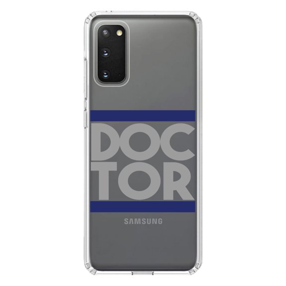 DistinctInk Clear Shockproof Hybrid Case for Galaxy S20 PLUS / 5G (6.7" Screen) - TPU Bumper Acrylic Back Tempered Glass Screen Protector - DOCTOR Word Art