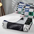 thumbnail image 4 of Manfei Boys Sport Bed Spread Queen, Football Checkered Queen Coverlet Set, Navy Green, Black Reversible 3pcs, 1 Quilt and 2 Pillowcases, 4 of 7