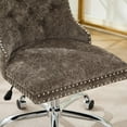 thumbnail image 5 of PAPROOS Vanity Chair, Swivel Home Office Chair, Ergonomic Home Desk Chair with Silver Metal Base, Adjustable Height, Chenille Upholstered Tufted Button Task Chair, Green, 5 of 10
