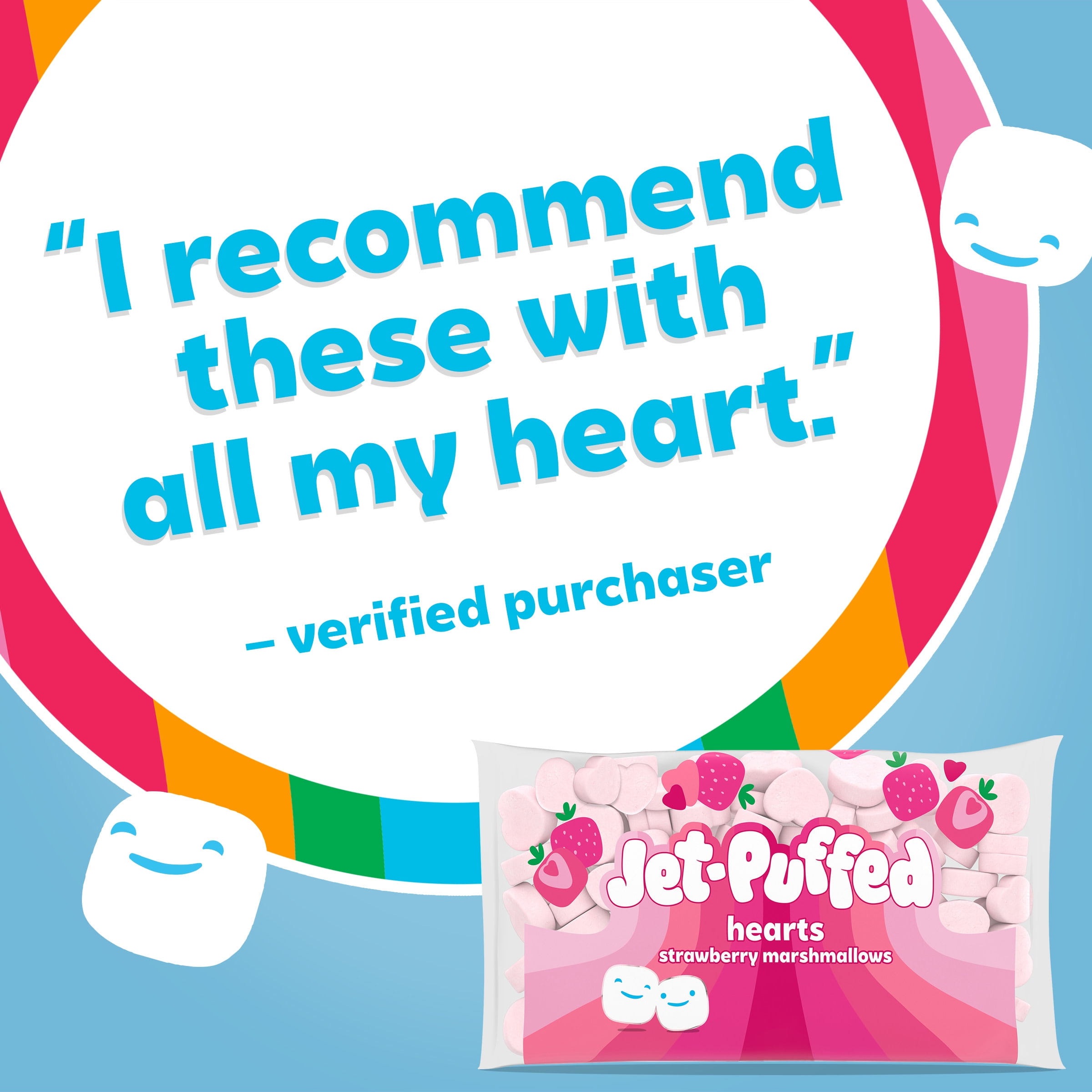 Jet-Puffed Strawberry Hearts Shaped Valentines Day Marshmallows, 8 oz Bag