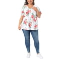 thumbnail image 2 of Agnes Orinda Women's Plus Size Floral Tops V Neck Short Sleeve Summer Casual Tunics Blouse 1X White, 2 of 6